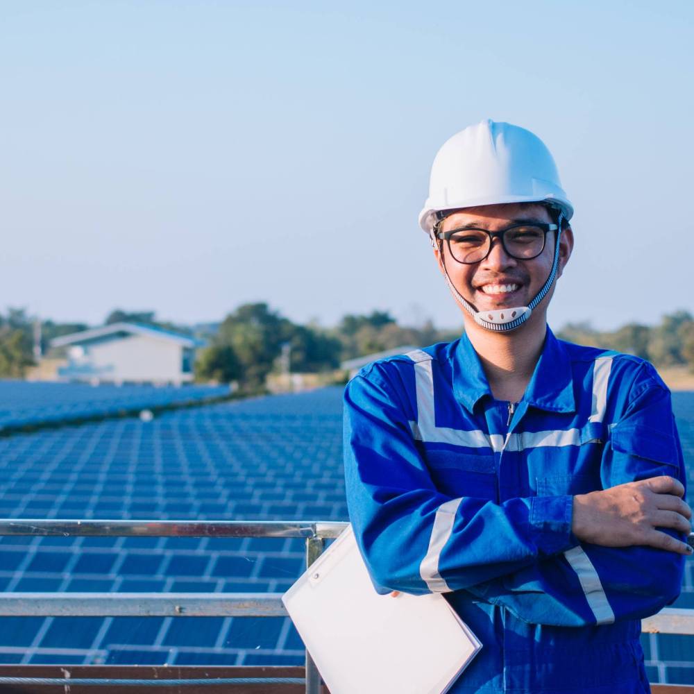 operation and maintenance in solar power plant ; engineering tea operation and maintenance in solar power plant ; engineering team working on checking and maintenance in solar power plant ,solar power plant to innovation of green energy for life
